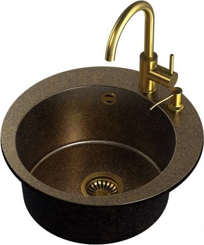 Chiuvetă Steiner ART JAMES 210 (Ø51x20) Steingran Art Gold Black Pearl cu sifon manual, robinet Naomi și dozator - opal auriu negru