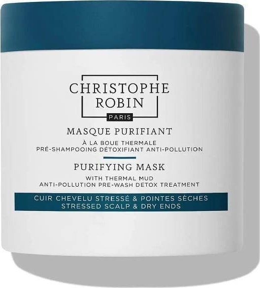 Mască purificatoare Christophe Robin cu mască detoxifiantă cu nămol termic înainte de spălarea părului 250 ml