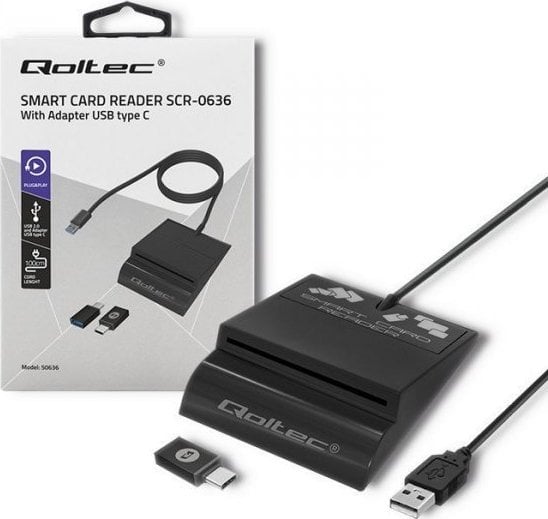 Cititor de carduri de identificare inteligenta, Qoltec, SCR-0636, USB tip C