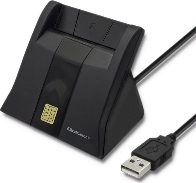 Accesorii de calculatore - Cititor de carduri Qoltec Smart Chip ID, USB 2.0, Negru