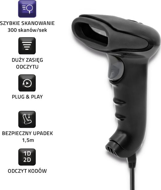 Cititor de coduri de bare Qoltec Wireless 2D (50868)