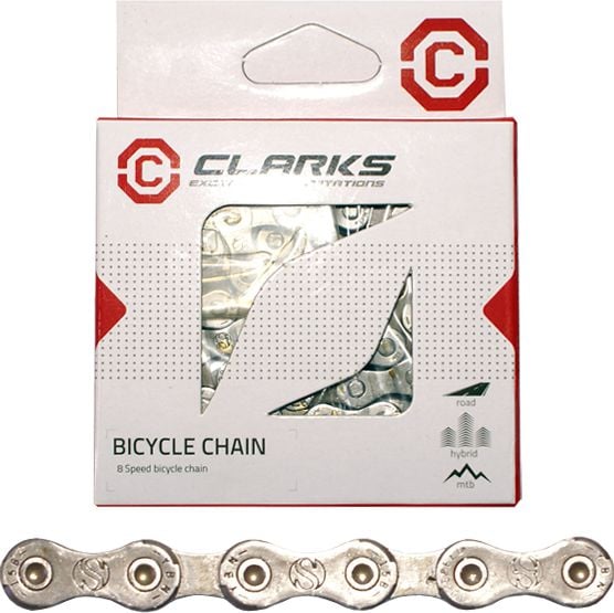 Lanț de bicicletă Clarks YBN C8 SHIMANO CAMPAGNOLO SRAM (8 viteze, CP 1/2`x3/32`, 116 verigi, 7,1 mm, verigă de lanț) Silver Standard
