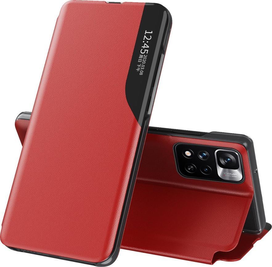 Clear View Eco Leather View Case elegancki futerał etui z klapką i funkcją podstawki Xiaomi Poco X4 NFC 5G czerwony