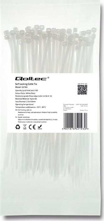 Clema Qoltec, 2,5 * 150mm, nylon UV, alb