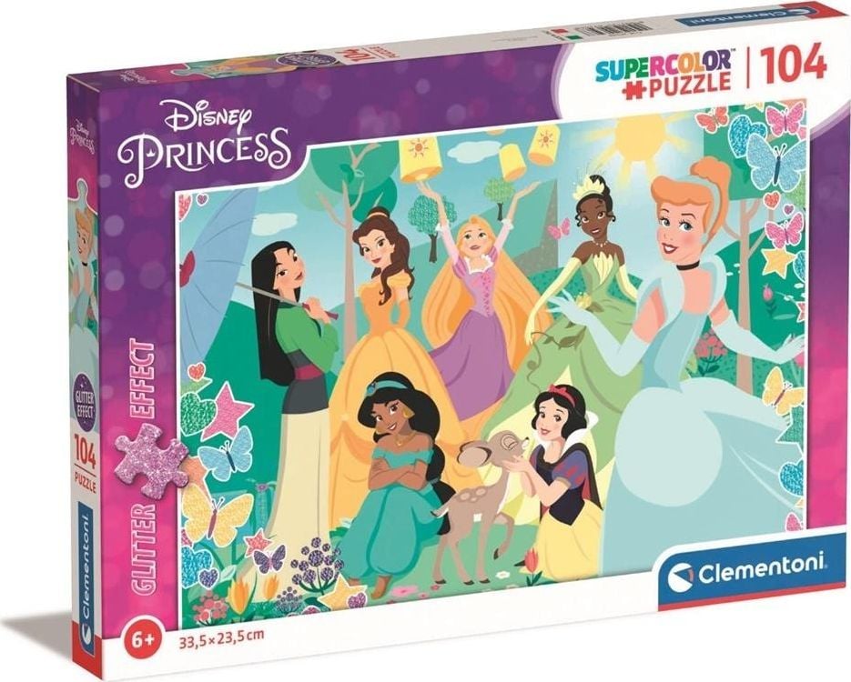 Puzzle Clementoni SuperColor Glitter - Disney Princess, 104 piese