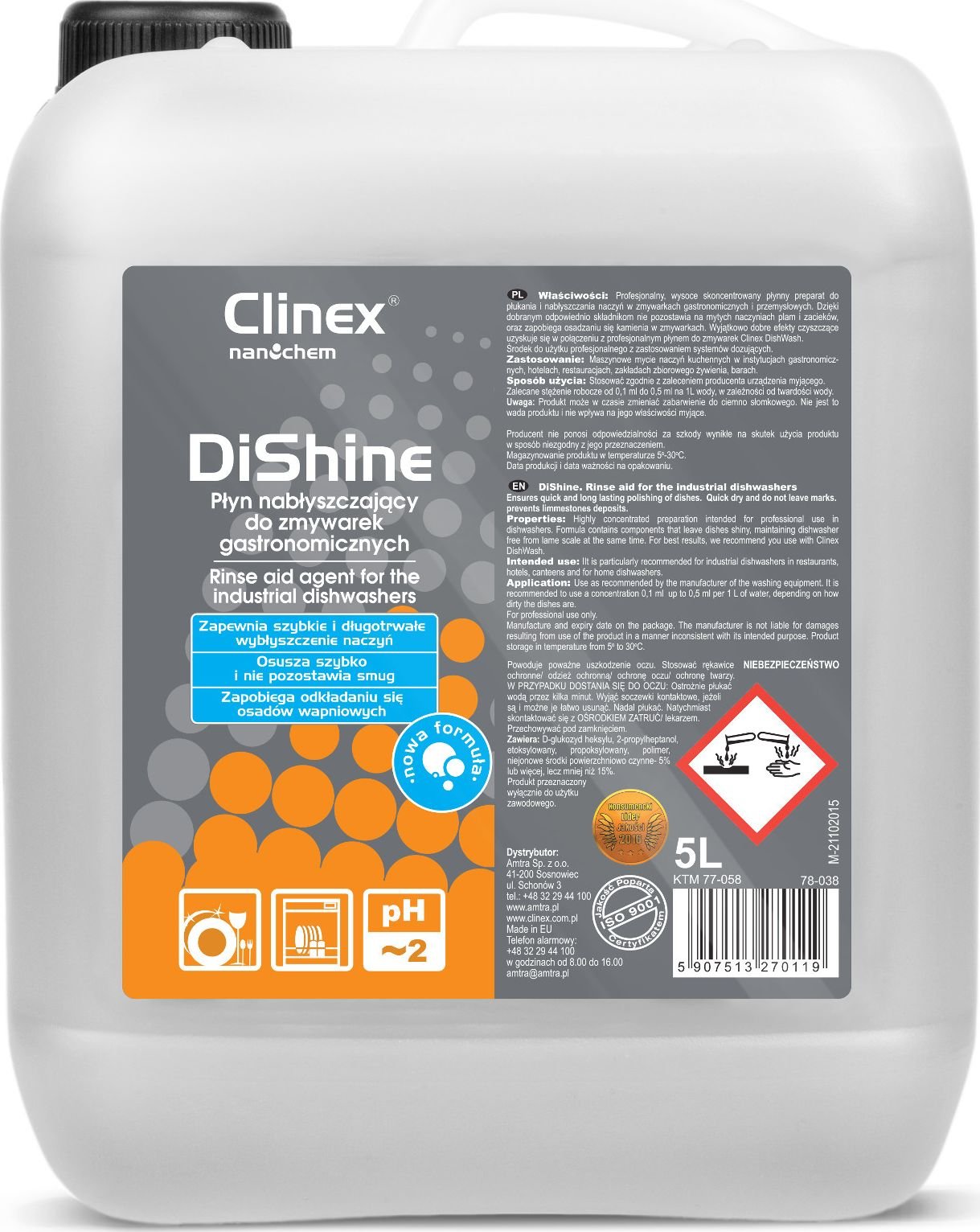 Clinex Agent de clătire pentru mașini de spălat vase CLINEX DiShine 5L Agent de clătire pentru mașini de spălat vase CLINEX DiShine 5L
