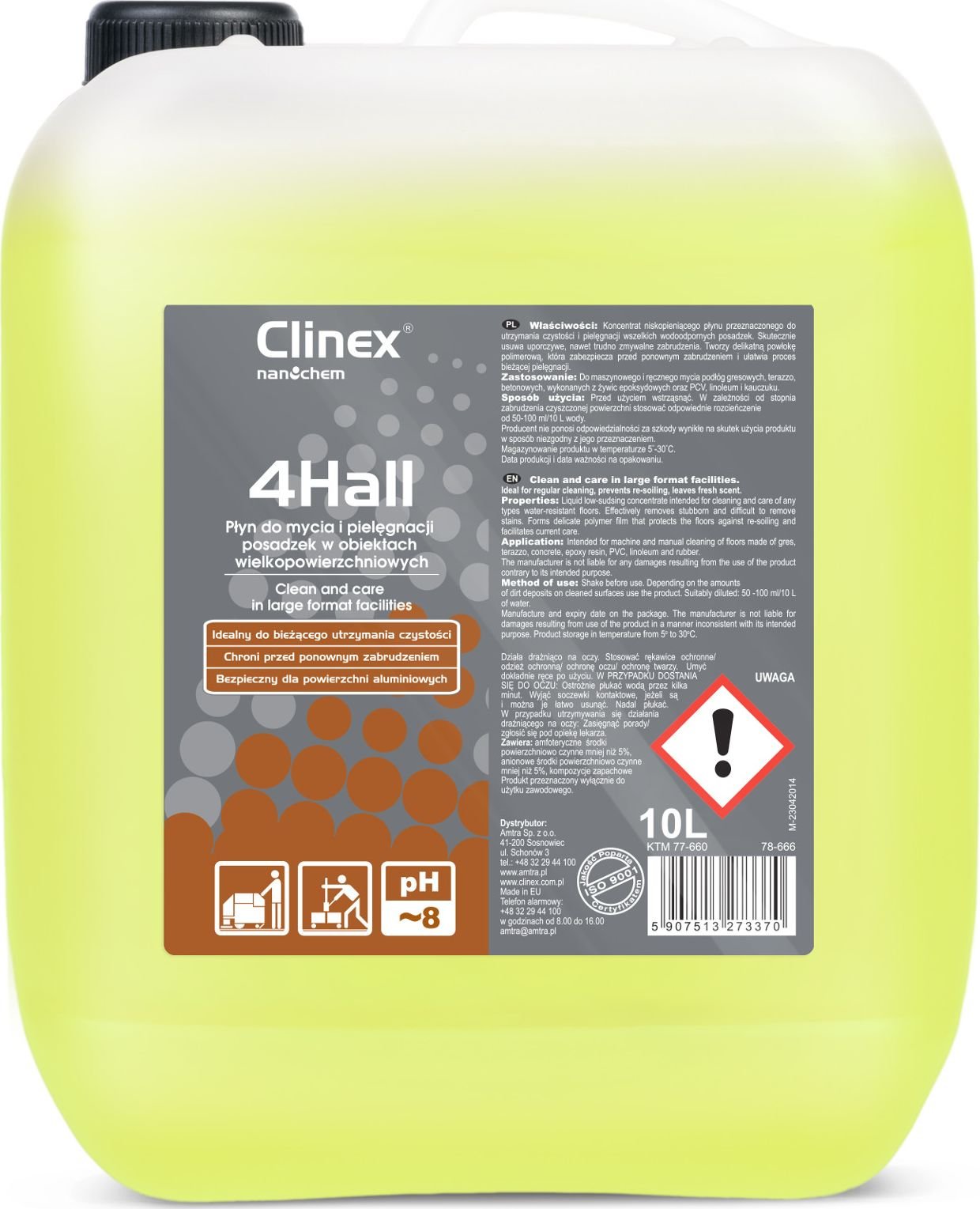 Clinex Lichid concentrat polimeric pentru curățarea și îngrijirea pardoselilor CLINEX 4Hall 10L Lichid concentrat polimeric pentru curățarea și îngrijirea pardoselilor CLINEX 4Hall 10L