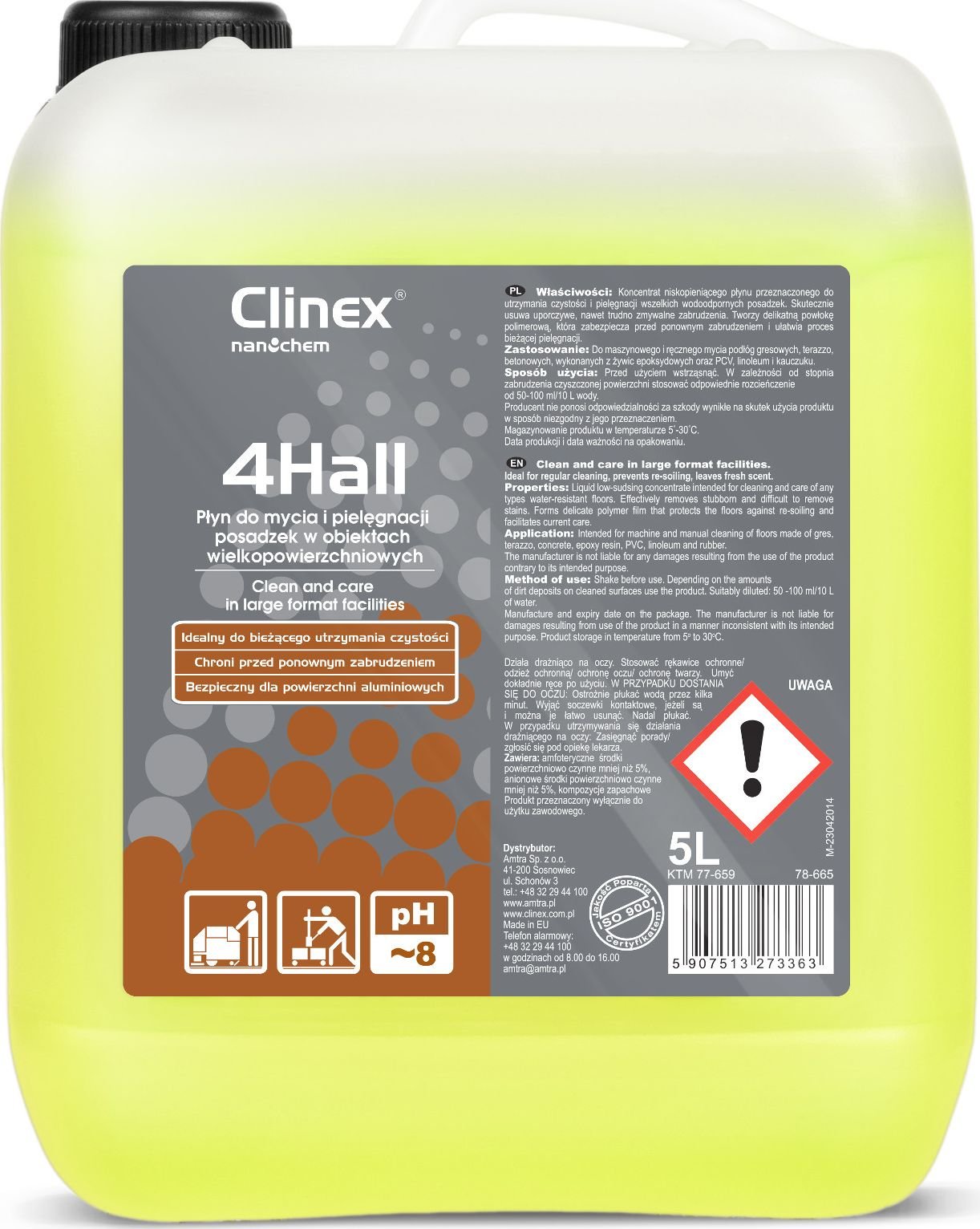 Lichid concentrat Clinex Polymer pentru curățarea și îngrijirea pardoselilor CLINEX 4Hall 5L Lichid concentrat polimeric pentru curățarea și îngrijirea pardoselilor CLINEX 4Hall 5L