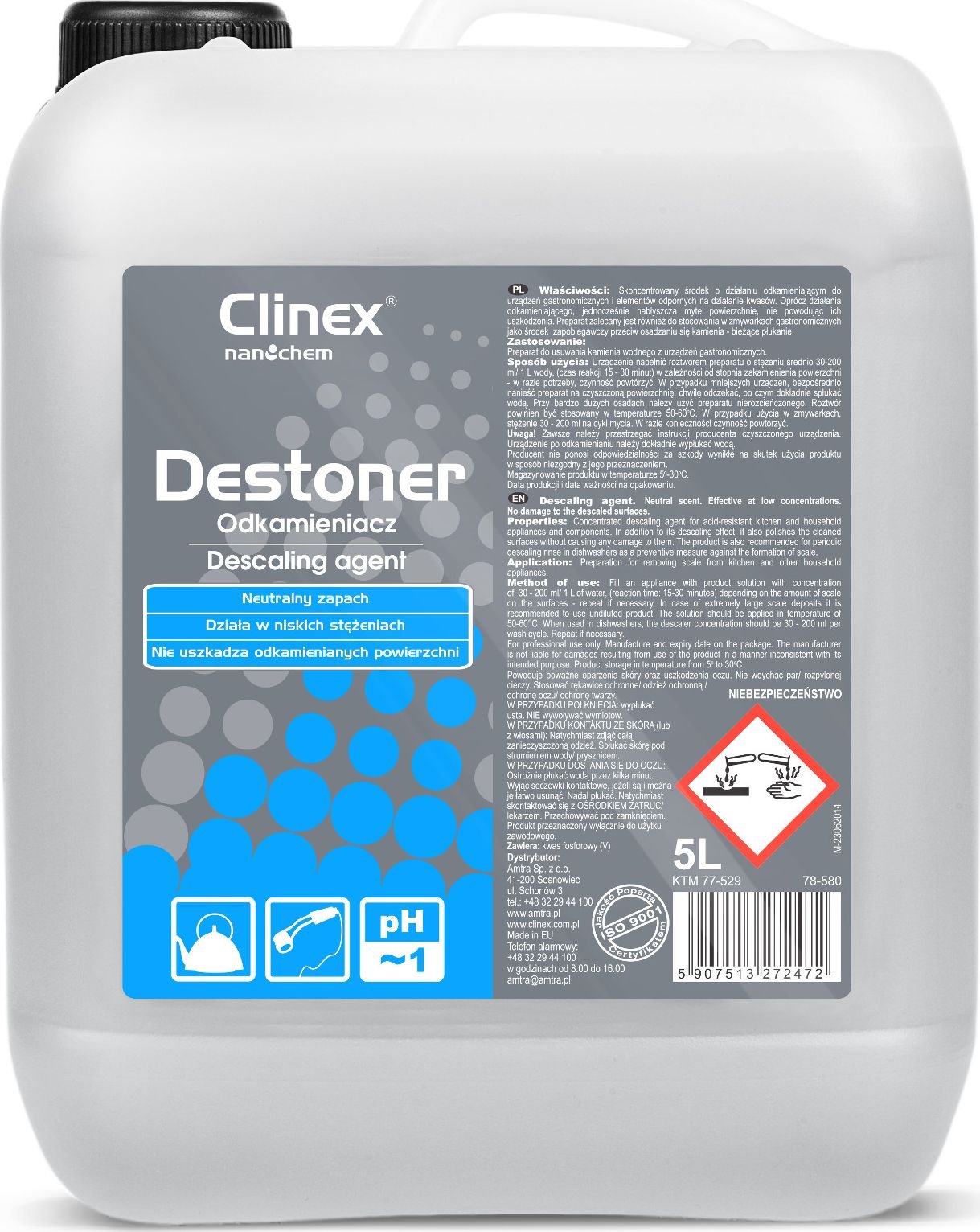 Clinex Destoner puternic concentrat pentru echipamente de catering CLINEX Destoner 5L Detartrant puternic concentrat pentru echipamente de catering CLINEX Destoner 5L