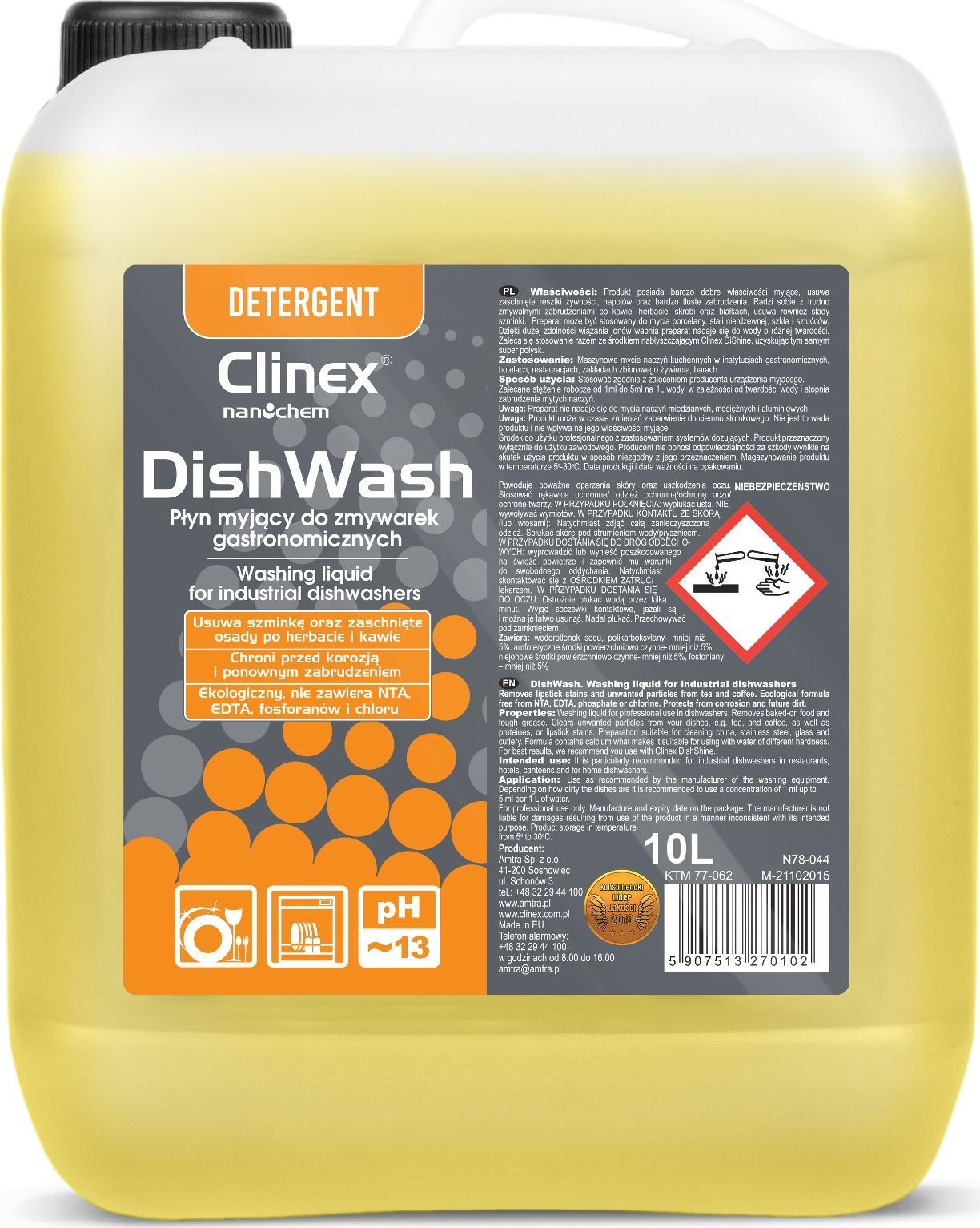 Clinex Lichid concentrat pentru mașini de spălat vase CLINEX DishWash 10L Lichid concentrat pentru mașini de spălat vase CLINEX DishWash 10L