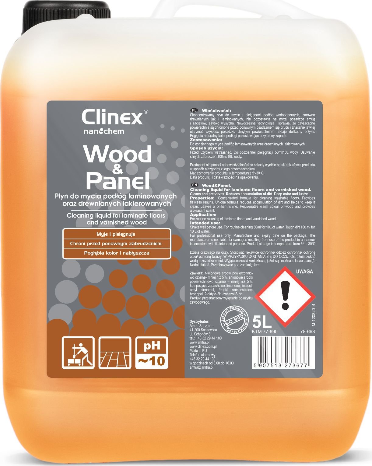 Lichid pentru curatarea pardoselilor laminate si din lemn lacuit, Clinex Wood Panel, 5l