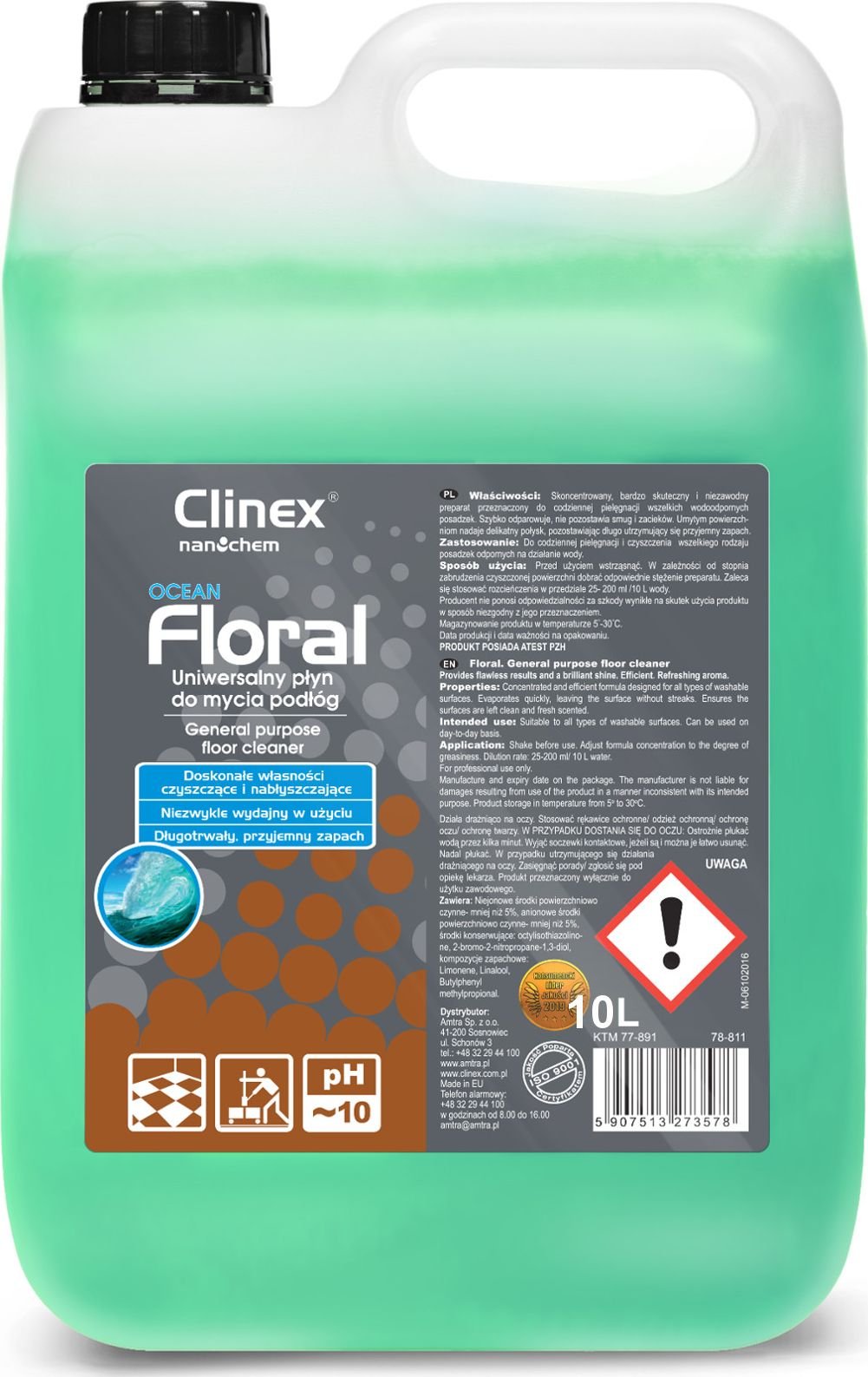 Clinex Curățător podele fără dungi, strălucire CLINEX Floral - Ocean 10L Detergent pentru podea fără dungi, strălucire CLINEX Floral - Ocean 10L