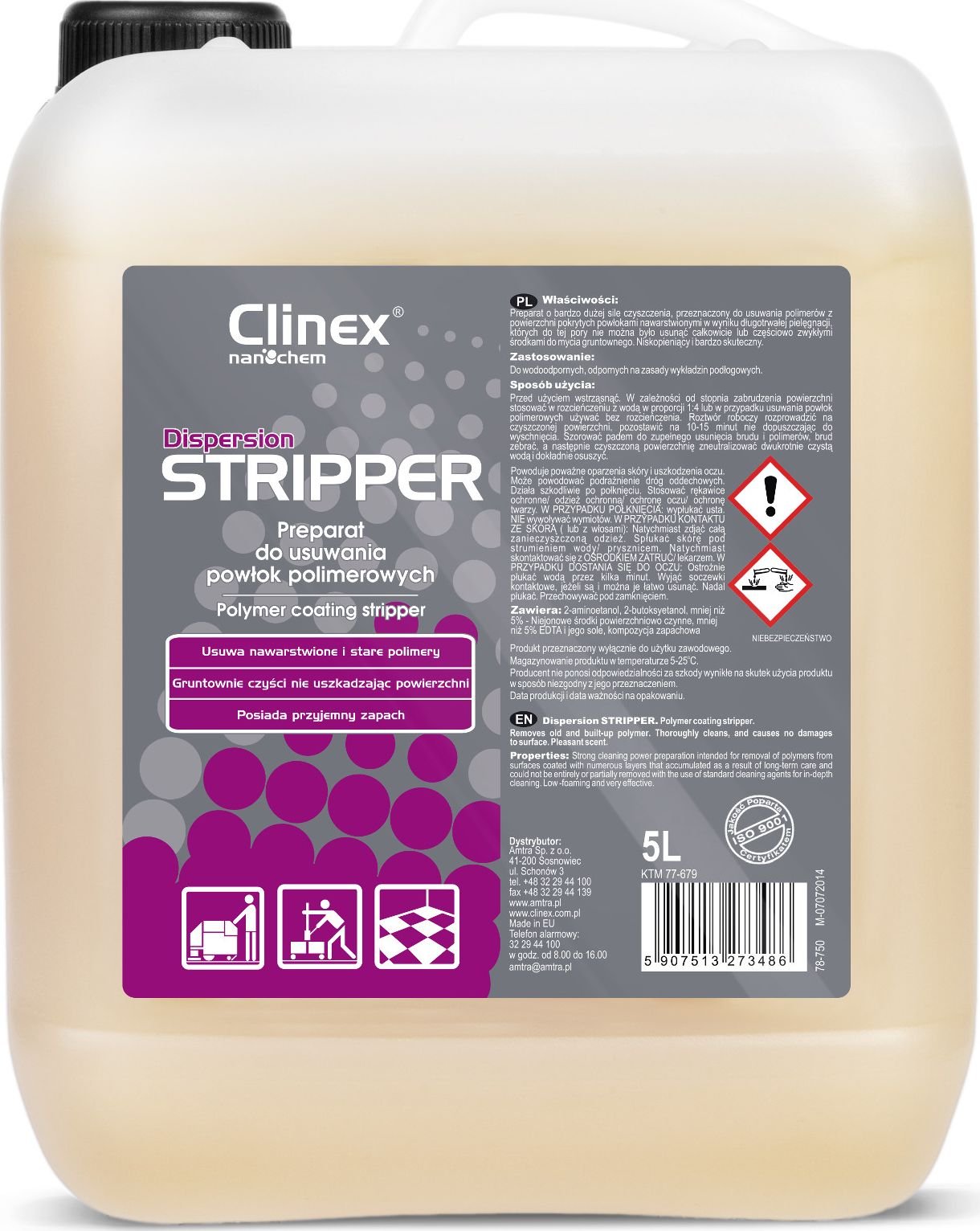 Clinex Płyn o dużej sile do usuwania powłok polimerowych z posadzek CLINEX Dispersion STRIPPER 5L Płyn o dużej sile do usuwania powłok polimerowych z posadzek CLINEX Dispersion STRIPPER 5L