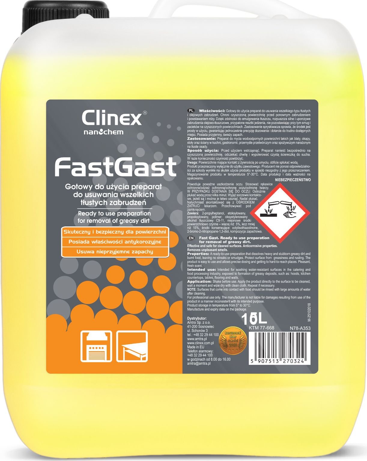 Clinex Agent pentru curatarea murdariei grase din bucatarie pentru streasina blaturilor si peretilor CLINEX FastGast 5L Agent pentru spalarea murdariei grase din bucatarie pentru streasina blaturilor si peretilor CLINEX FastGast 5L