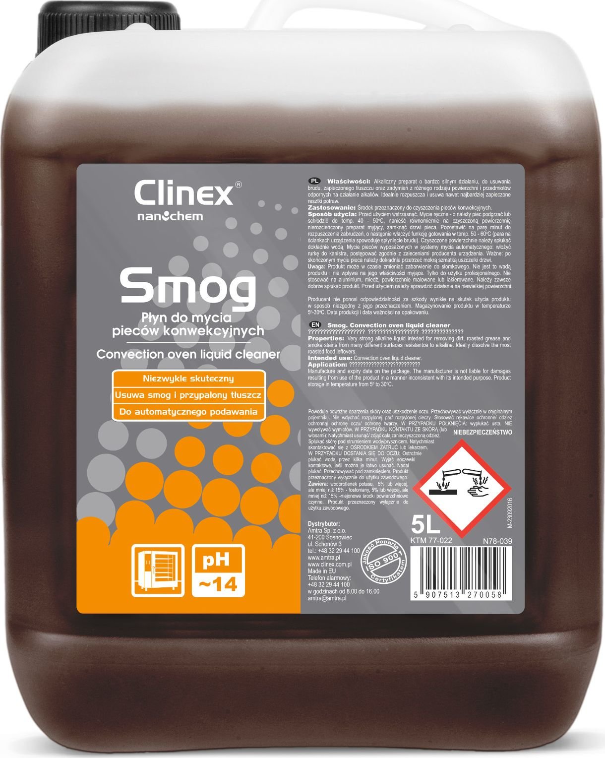 Clinex Lichid puternic puternic pentru curățarea cuptoarelor combi-abur CLINEX Smog 5L Smokehouse Lichid puternic eficient pentru curățarea cuptoarelor combi-abur CLINEX Smog 5L