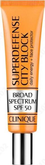 Super-Defensã Clinique City Block Broad Spectrum SPF50 Protector Zilnic de protecție energicã pentru fațã cu 40 ml de cremã de protecție solarã Traducere in engleza Clinique Superdefense City Block Broad Spectrum SPF50 Daily Energy + Face Protector