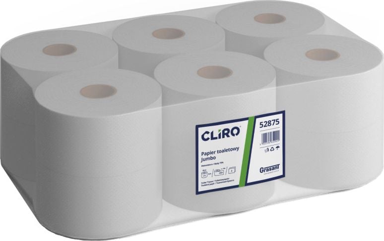 Cliro Cliro - hârtie igienică mare, 2 straturi, hârtie reciclată, 135 m, 12 role - 75% alb