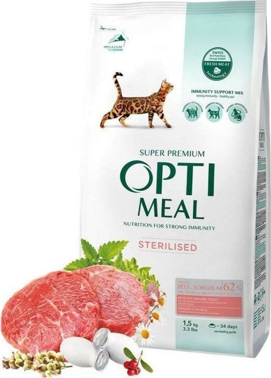 Hrana uscata completa pentru pisici sterilizate Optimeal - continut ridicat de Vita si Sorg, 10kg