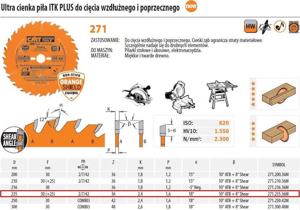 CMT 271.235.36M Ferăstrău HM D=235 F=30 Z=36N