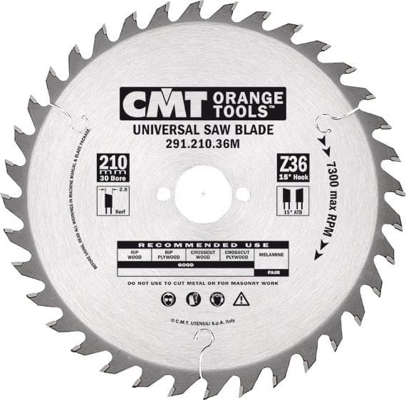 Ferăstrău universal CMT pentru tăieturi longitudinale și transversale HM D=190 Z=24 K=2,6 P=1,6 (291.190.24M)