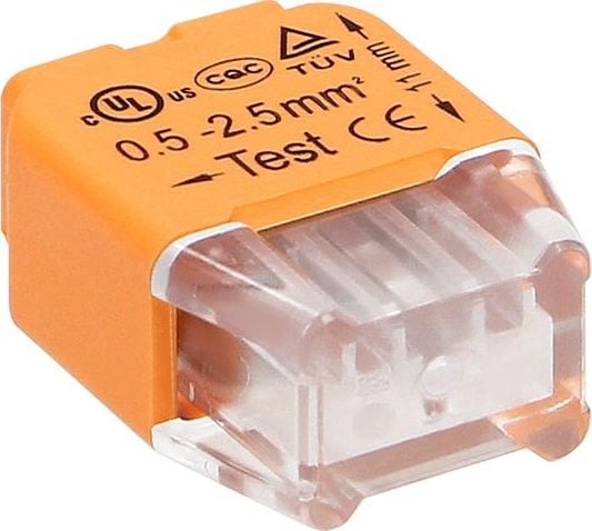 Conector de instalare push-in Orno cu 2 fire; pentru fir 0,75-2,5mm2; IEC 300V/24A; 100 buc OR-SZ-8004/2/100