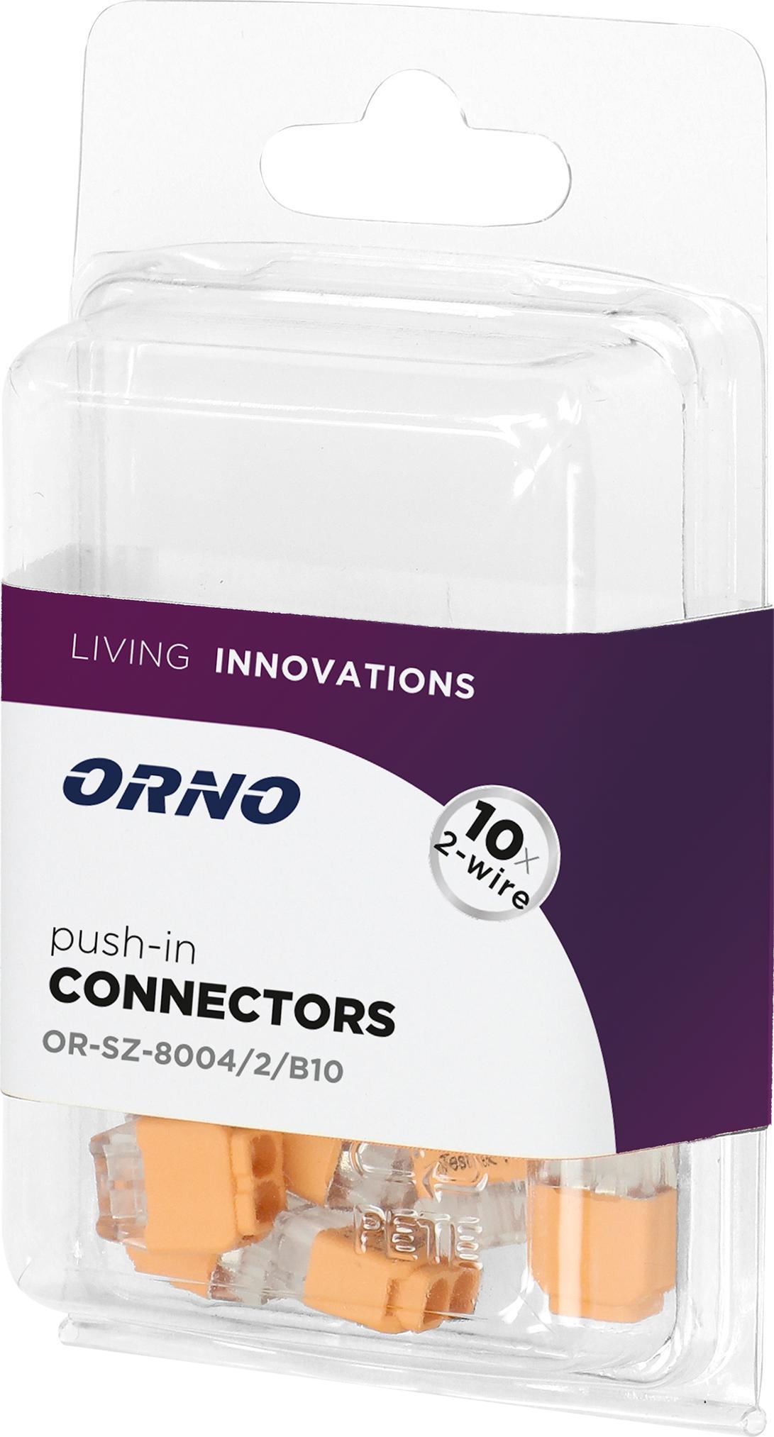 Conector de instalare push-in Orno cu 2 fire; pentru fir 0,75-2,5mm?; IEC 300V/24A; blister cu 10