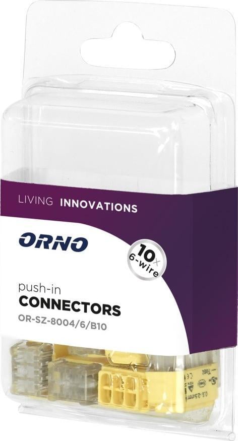 Conector de instalare push-in Orno cu 6 fire; pentru fir 0,75-2,5mm?; IEC 300V/24A; blister cu 10