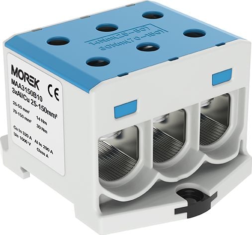 Conector șină MOREK 25-150mm2 albastru 6 orificii AL/CU 1000V TH35 1P MAA3150B10 Morek 4351
