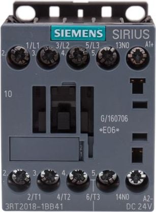 Contactor de putere Siemens 16A 3P 24V DC 1NC 0R S00 (3RT2018-1BB41)