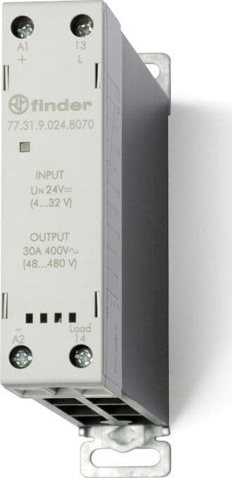 Contactor Finder SSR cu radiator pentru șină DIN 30A, comutare zero, control 24V DC 77.31.9.024.8070