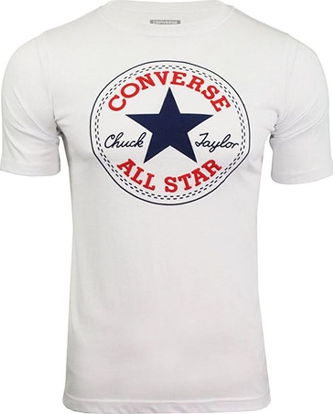 Converse, Tricou cu imprimeu logo, Alb optic/albastru inchis/rosu, 128-140 CM Standard