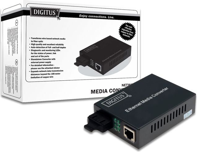 Convertor de fibră optică Digitus 100BaseTX la 100BaseFX SC DN-82020 (A-DN-82020)