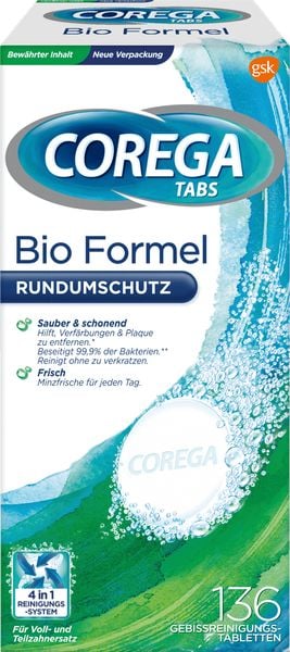 Set 136 Tablete efervescente pentru curatarea si igienizarea protezei dentare cu formula BIO, Corega