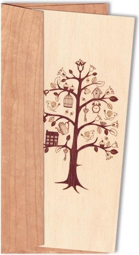 Cozywood Card din lemn DL cu un plic din lemn