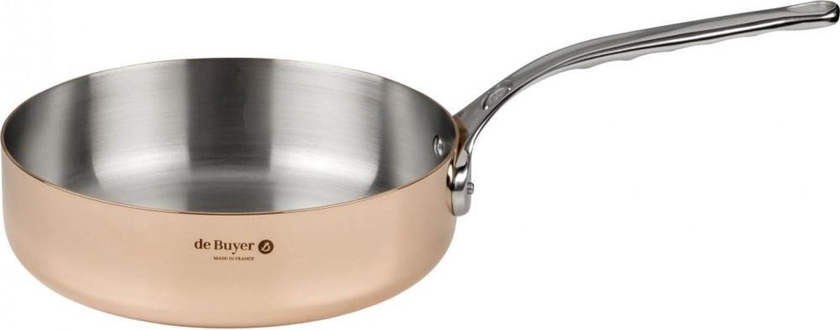 Cratita de gatit Saucepan, DeBuyer, Otel, Capac de sticla inclus, 24 cm, Cupru