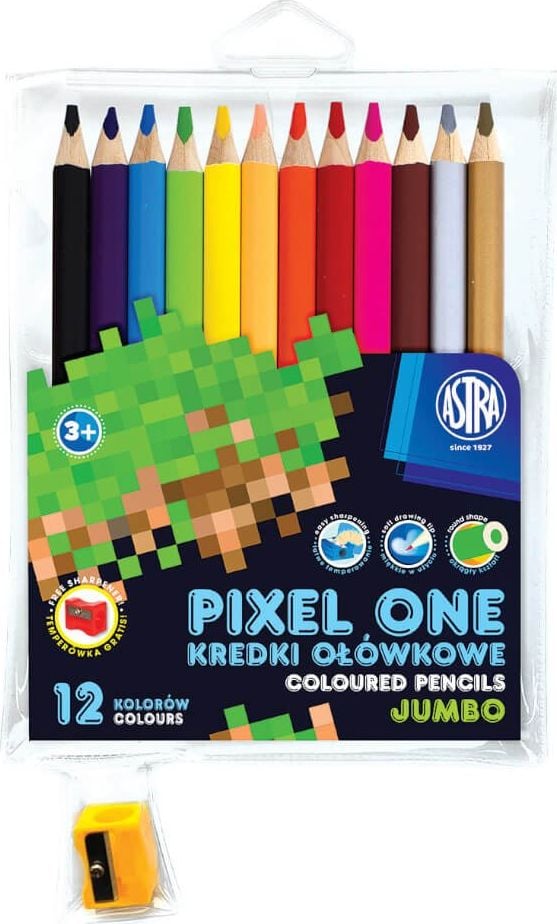 Creioane ASTRA art-pap Pixel One 12 culori + dispozitiv de ascuțit