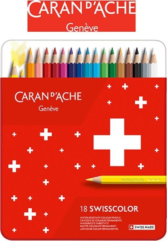 Creioane Caran d`Arche Swisscolor, cutie metalica, 18 buc.