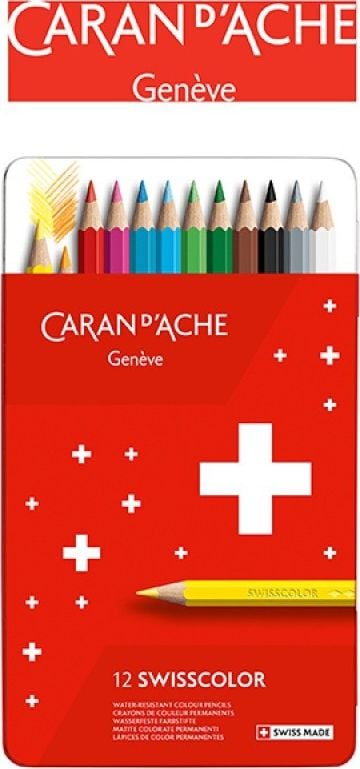 Creioane Caran d`Arche Wisscolor, cutie metalica, 12 buc.
