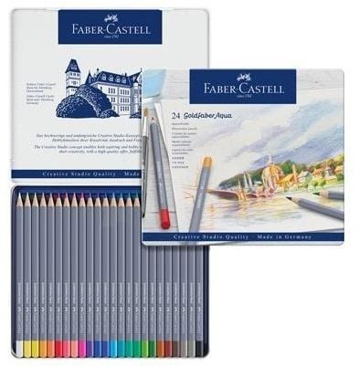 Creioane Colorate Aquarelle Faber-Castell, 24 culori, goldfaber cutie metal