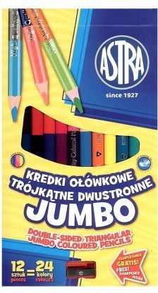 Creioane colorate cu doua capete, Astra, Lemn, 12 buc, 24 culori