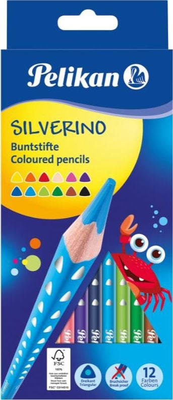 Creioane colorate Pelikan Silverino triunghiulare 12 culori