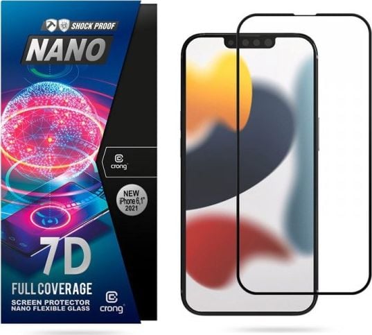 Crong Crong 7D Nano Flexible Glass - Sticlă hibridă 9H care nu poate fi spartă pentru întregul ecran al iPhone 13 / iPhone 13 Pro