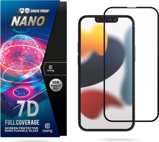 Crong Crong 7D Nano Flexible Glass - sticlă hibridă 9H care nu poate fi spartă pentru întregul ecran al iPhone 13 mini