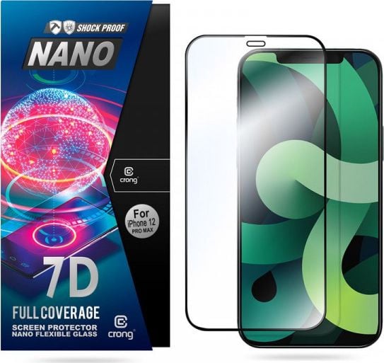 Crong Crong 7D Nano Flexible Glass - Sticlă hibridă 9H care nu poate fi spartă pentru întregul ecran al iPhone 12 Pro Max