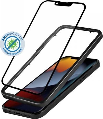 Crong Crong Sticlă blindată 3D anti-bacteriană - Sticlă temperată cu ecran complet 9H iPhone 13 / iPhone 13 Pro + cadru de instalare