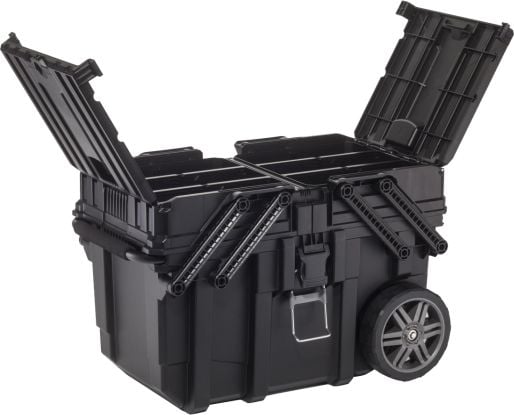 Cutie mobila cu roti pentru scule Keter 233843, policarbonat, 3 compartimente, 2 organizatoare, 6 cutii detasabile