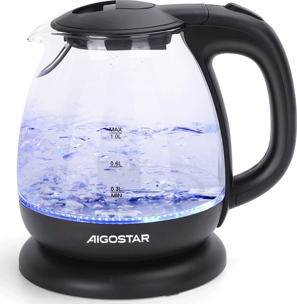 Czajnik Aigostar Electric Kettle Glass & Plastic 2200W 1.0L Black （Offline）VDE /Elfin