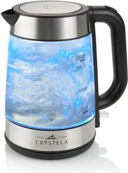 Cana fierbator din sticla ETA Crystela 6153, 1,7 L, 2200 W, iluminare LED albastra