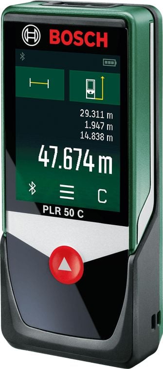 Telemetru cu laser Bosch PLR 50 C, 50 m, Bluetooth, display 2.4` touch-screen, ± 2 mm precizie, functie nivela