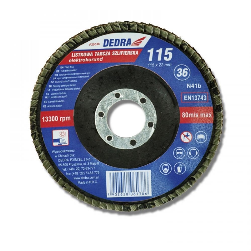 Disc de slefuire evantai DEDRA, 115mm X 22,2MM, R 60